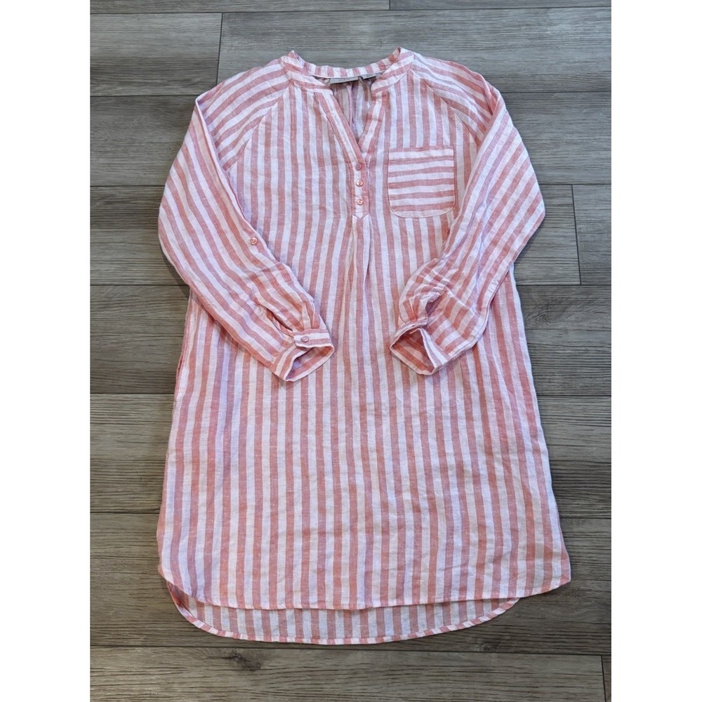 Martha Stewart 100% Linen‎ Striped Popover Shift Shirt Dress / Tunic  Preppy